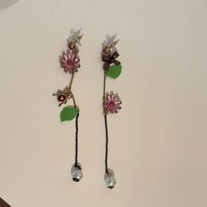 Betsey Johnson Floral Pink and Green Dangle Earrings